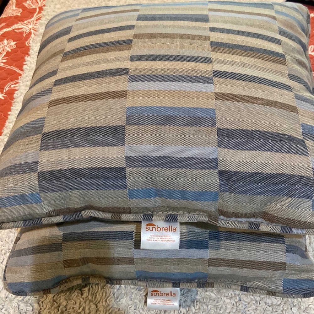 Two Sunbrella cushions, use outdoors.  Performance fabric.